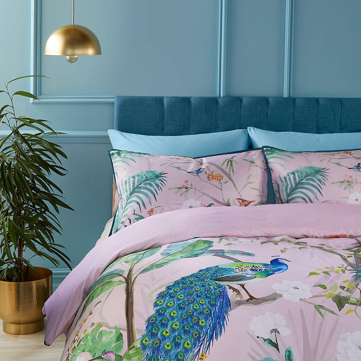 Soiree Peacock Jungle Duvet Cover Set - Pink - Williamsons Factory Shop