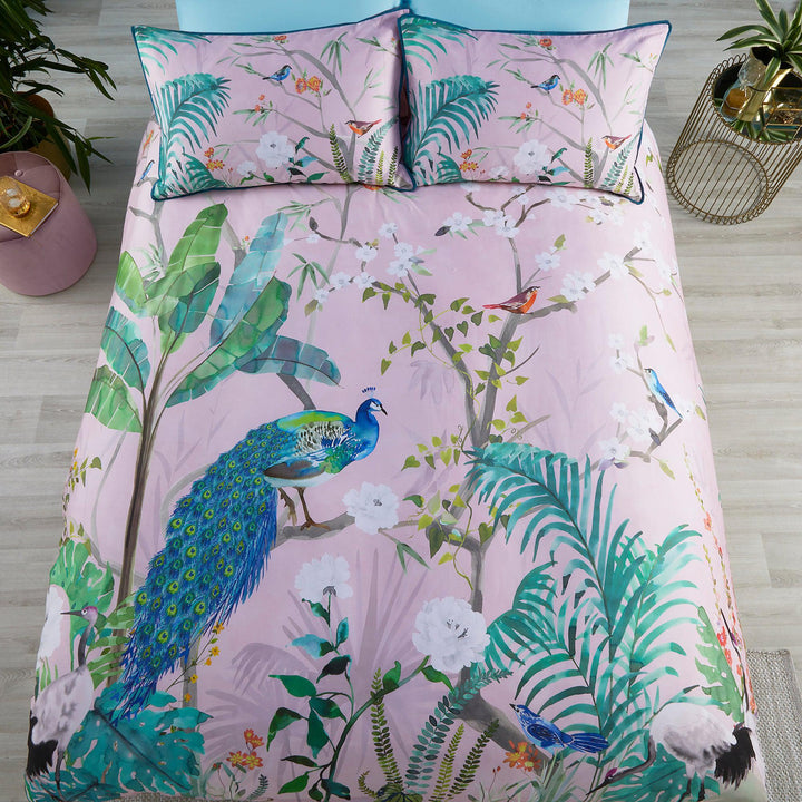 Soiree Peacock Jungle Duvet Cover Set - Pink - Williamsons Factory Shop