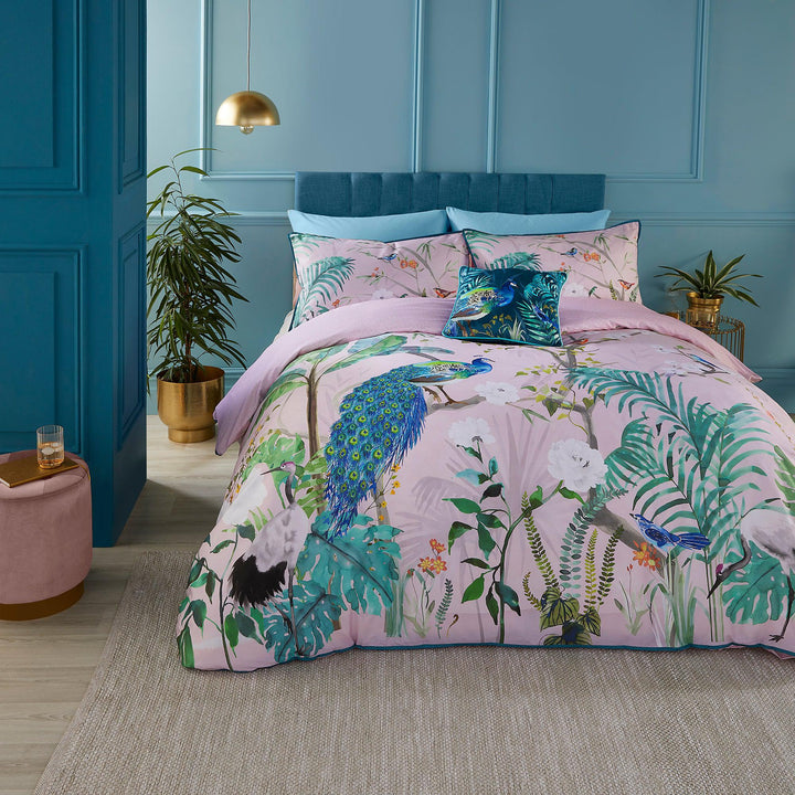 Soiree Peacock Jungle Duvet Cover Set - Pink - Williamsons Factory Shop