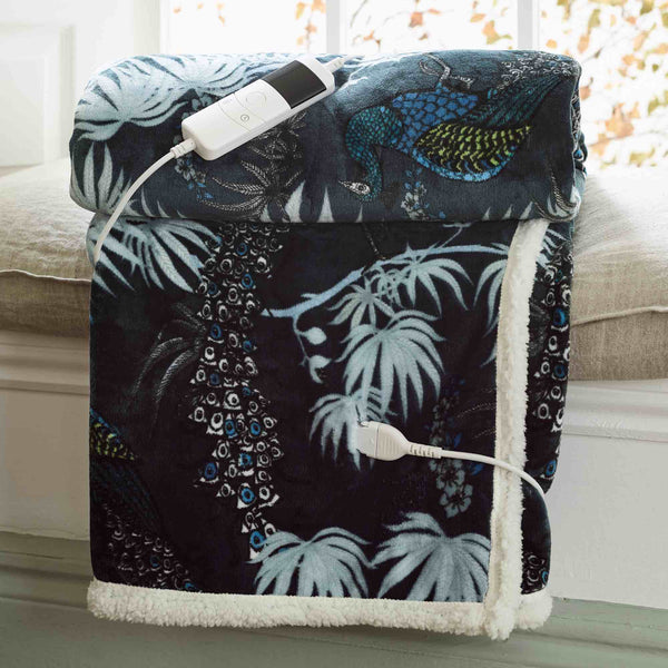 Peacocks Sherpa Heated Throw - Teal