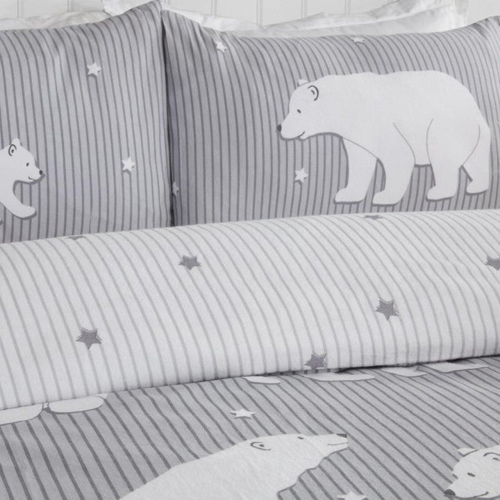 Polar Bear Brushed Cotton Duvet Set - Grey - Williamsons Factory Shop