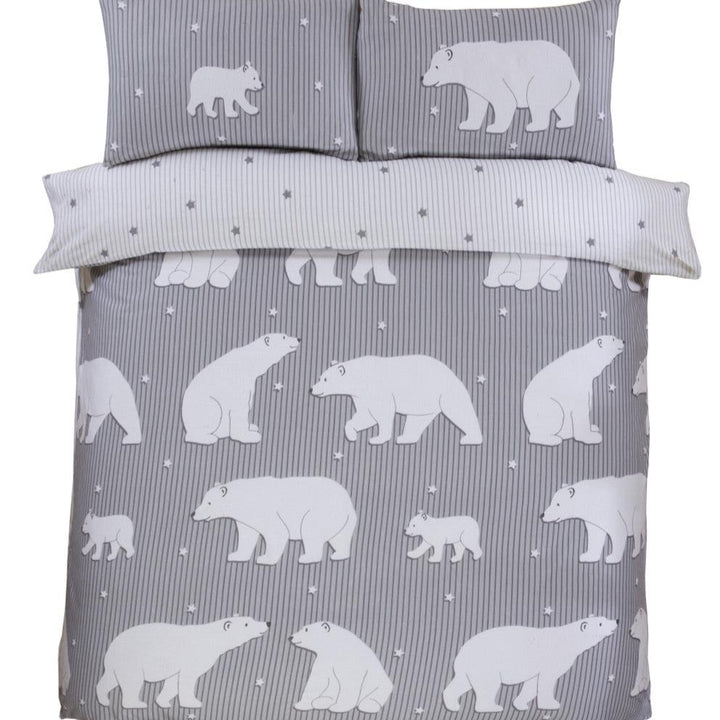 Polar Bear Brushed Cotton Duvet Set - Grey - Williamsons Factory Shop