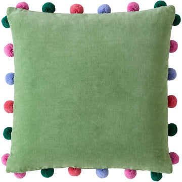 Bluebellgray Pom Pom Cushion - Verdigris Green