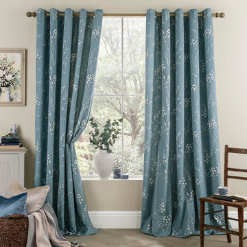 Laura Ashley Pussy Willow Lined Eyelet Curtains - Dark Seaspray