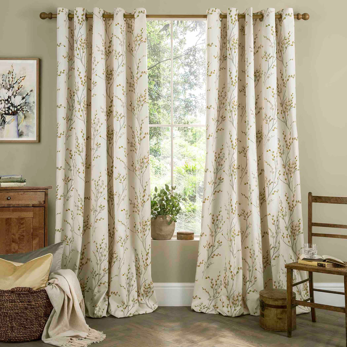 Laura Ashley Pussy Willow Eyelet Curtains - Ochre - Williamsons Home