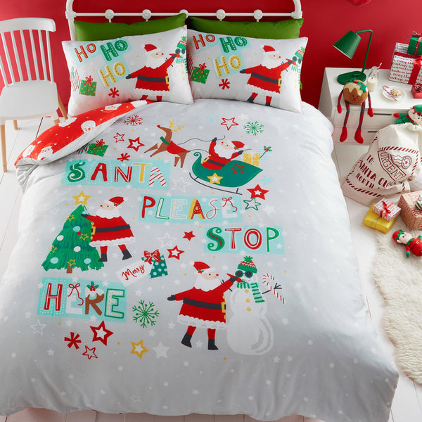 Bedlam Santa Please Stop Here Duvet Cover Set - Grey - Williamsons Factory Shop