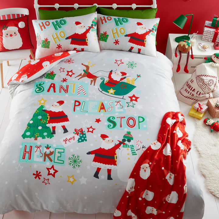 Bedlam Santa Please Stop Here Duvet Cover Set - Grey - Williamsons Factory Shop