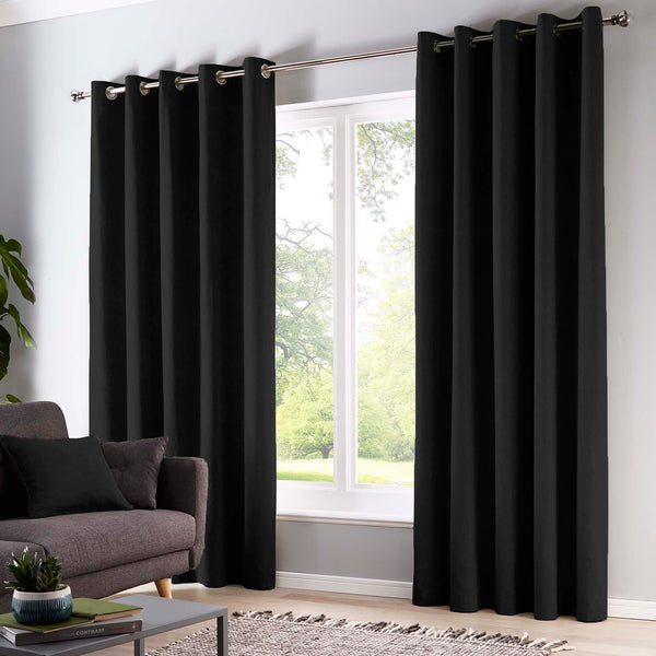 Fusion Sorbonne Eyelet Curtains - Black - Williamsons Factory Shop