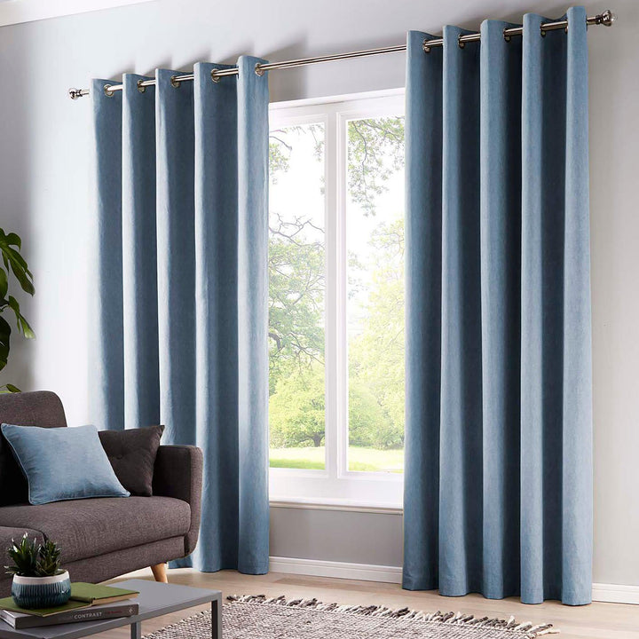 Fusion Sorbonne Eyelet Curtains - Blue - Williamsons Factory Shop