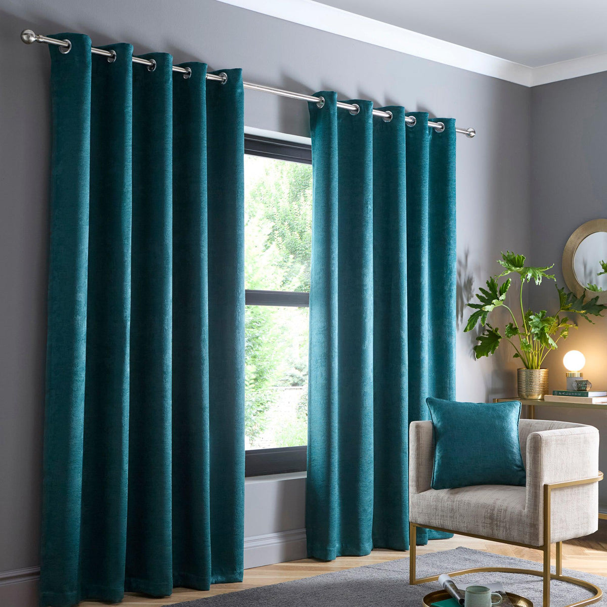 Fusion Strata Eyelet Curtains - Forest Green