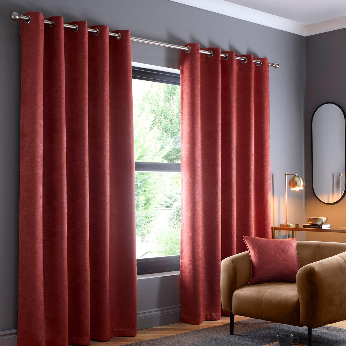 Fusion Strata Eyelet Curtains - Terracotta