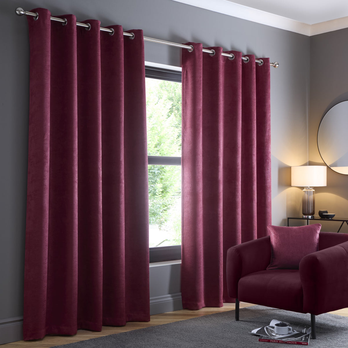 Fusion Strata Eyelet Curtains - Wine