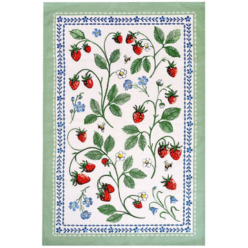 Strawberry Patch Cotton Tea Towel - Green