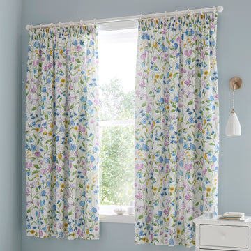 Sweetpea Floral Pencil Pleat Curtains - Lilac