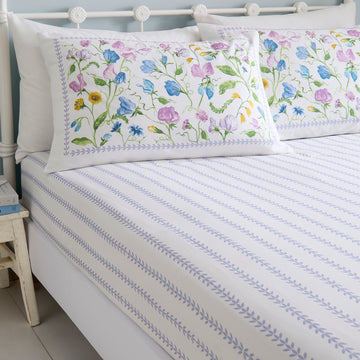 Sweetpea Floral Fitted Bed Sheet - Lilac (28cm)