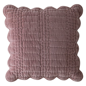 Dusty rose velvet scalloped edge decorative cushion with quilted texture