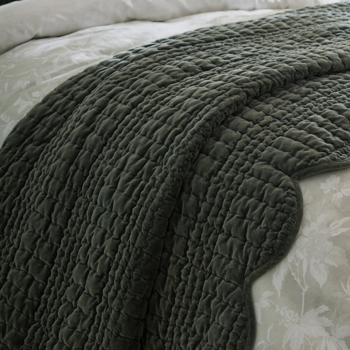Laura Ashley Brady Scalloped Bedspread - Pine Green room setting