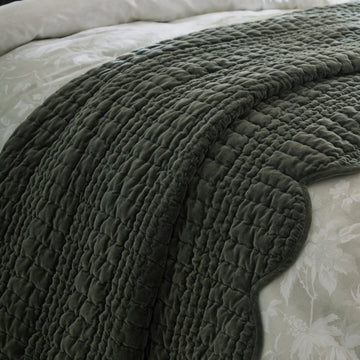 Laura Ashley Brady Scalloped Bedspread - Pine Green room setting
