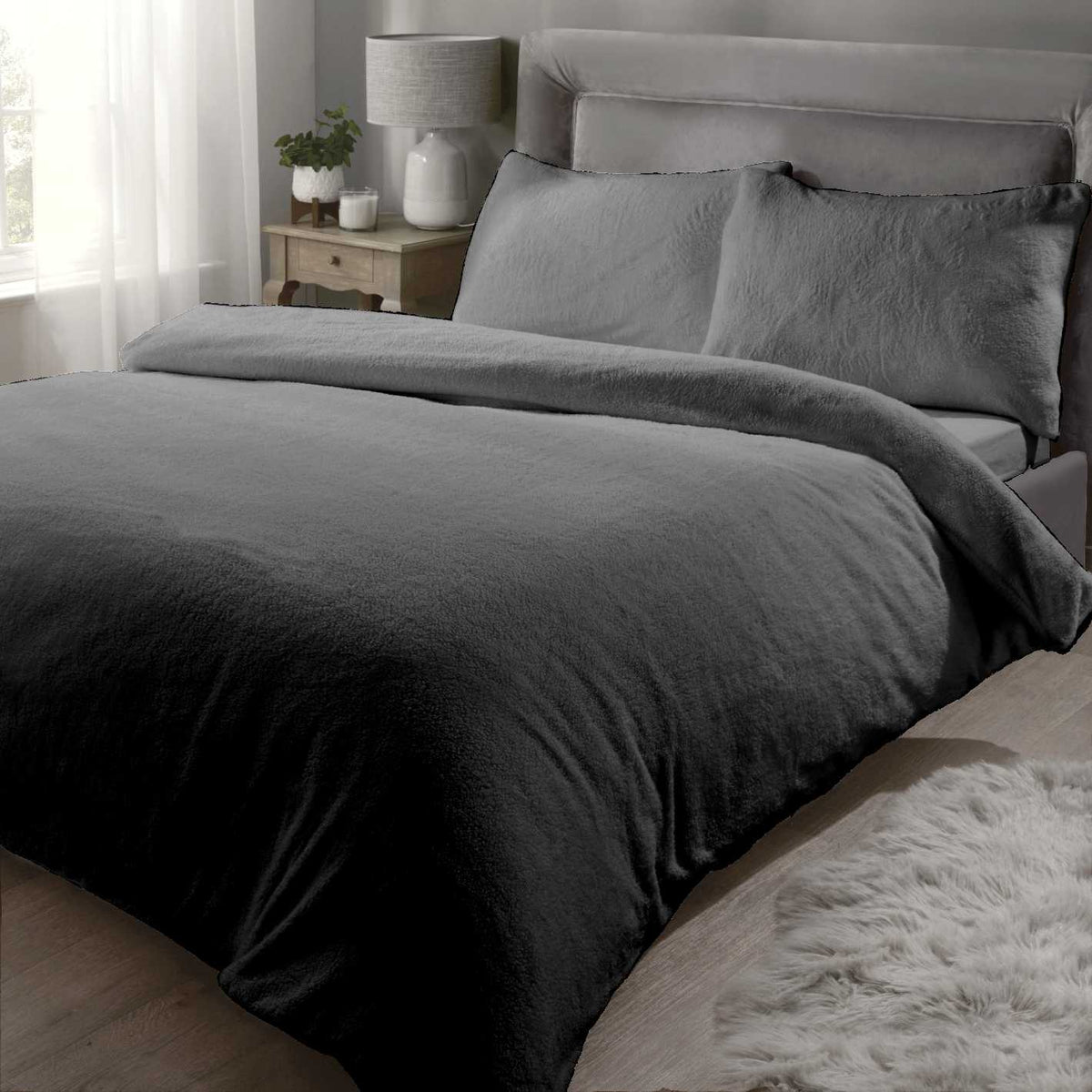 Sherpa Teddy Fleece Duvet Cover Set - Charcoal - Williamsons Home
