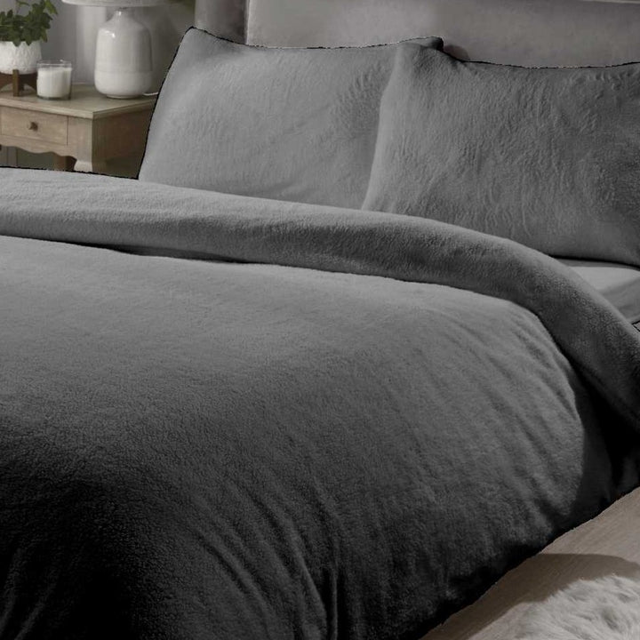Sherpa Teddy Fleece Duvet Cover Set - Charcoal - Williamsons Factory Shop