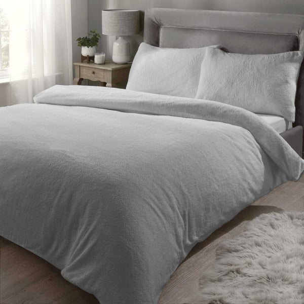 Sherpa Teddy Fleece Duvet Cover Set - Silver - Williamsons Factory Shop