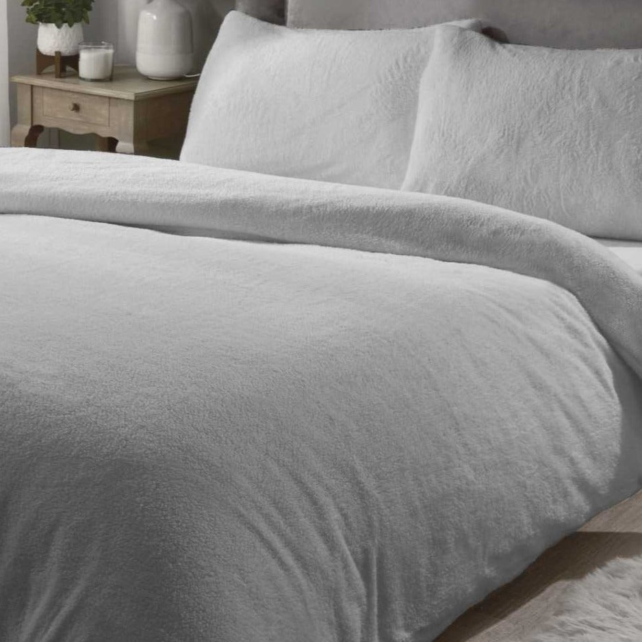 Sherpa Teddy Fleece Duvet Cover Set - Silver