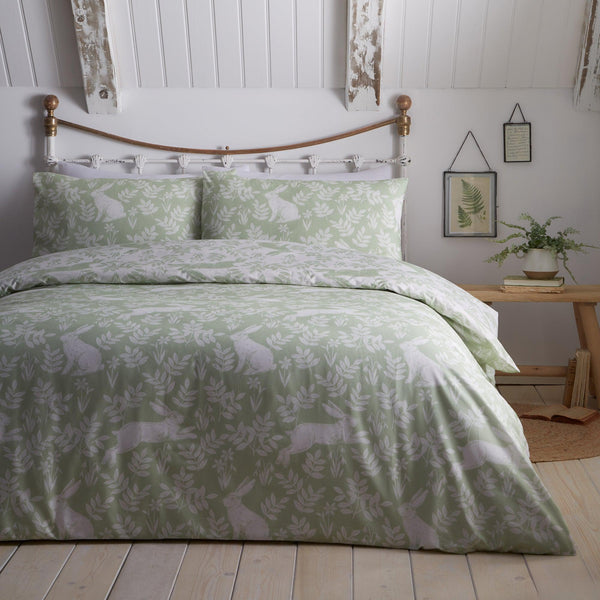 Dreams & Drapes Spring Rabbits Duvet Cover Set - Green - Williamsons Factory Shop