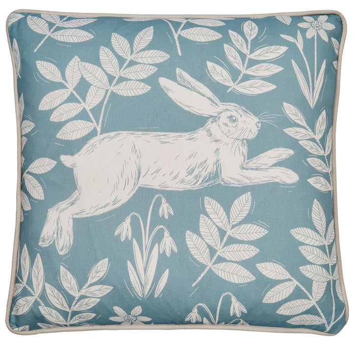 Dreams & Drapes Spring Rabbit Outdoor Cushion - Duck Egg - Williamsons Factory Shop