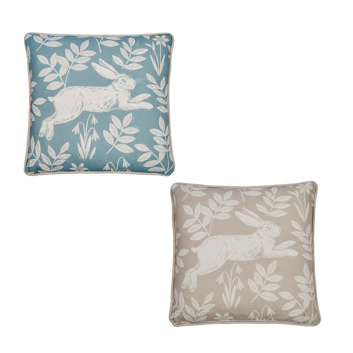Dreams & Drapes Spring Rabbit Outdoor Cushion - Duck Egg - Williamsons Factory Shop