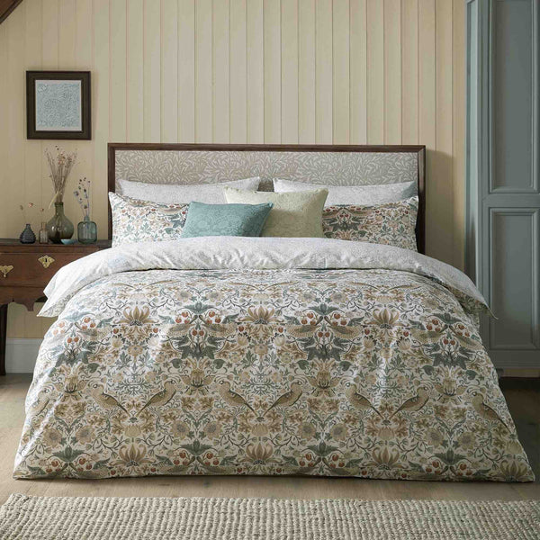 William Morris Strawberry Thief Duvet Cover Set - Hessian