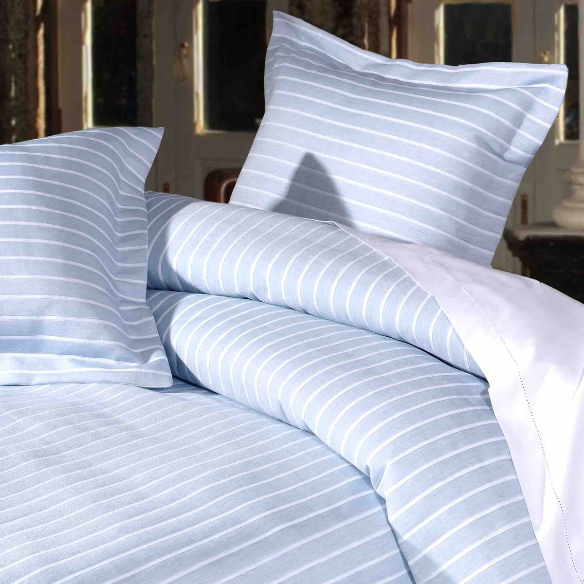 Stripes Jacquard Duvet Cover Set - Sky Blue - Williamsons Home