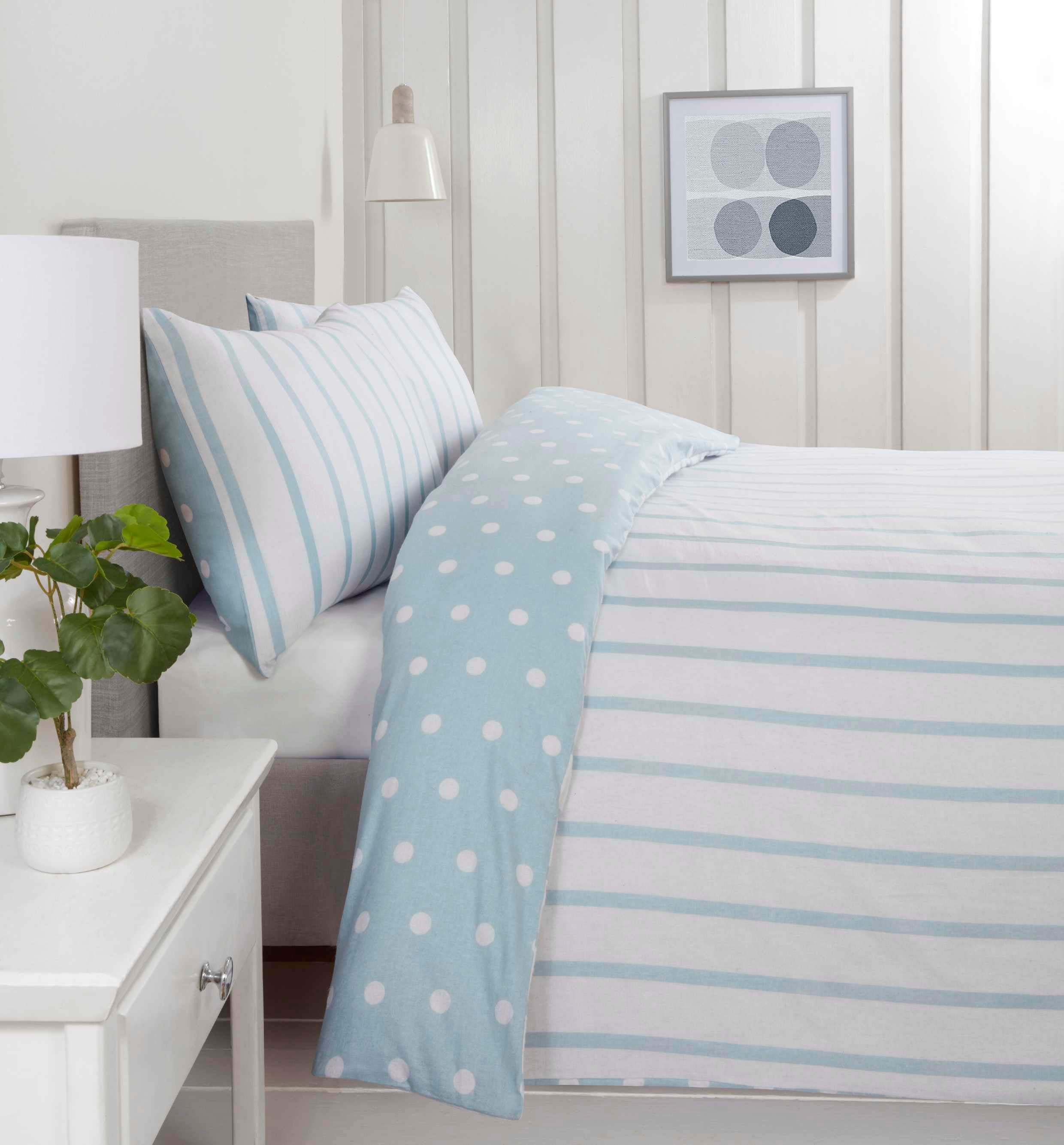 Spots & Stripes Brushed Duvet Cover Set - Duck Egg