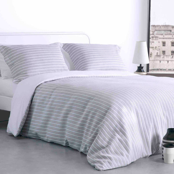 Stripes Jacquard Duvet Cover Set - Silver - Williamsons Factory Shop