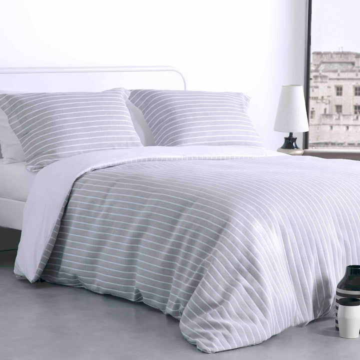 Stripes Jacquard Duvet Cover Set - Silver - Williamsons Factory Shop
