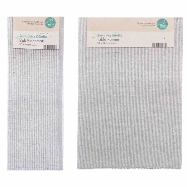 Green Living Woven Ribbed Table Linen - Grey - Williamsons Factory Shop