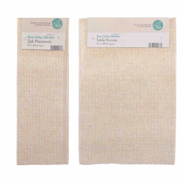 Green Living Woven Ribbed Table Linen - Beige - Williamsons Factory Shop