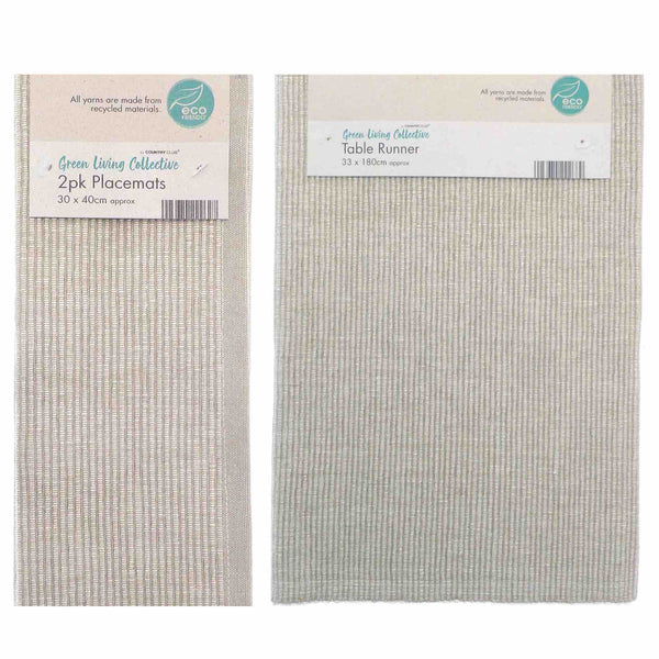 Green Living Woven Ribbed Table Linen - Sage - Williamsons Factory Shop