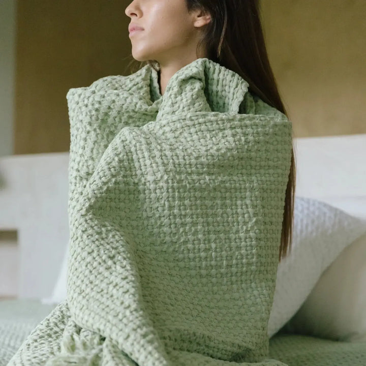 Santa Luzia Waffle Bedspread - Khaki Green - Williamsons Factory Shop