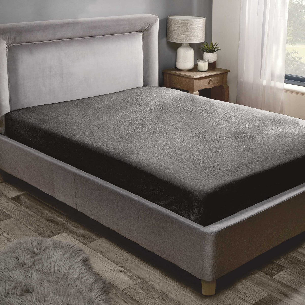 Sherpa Teddy Fleece Fitted Sheet - Charcoal - Williamsons Home