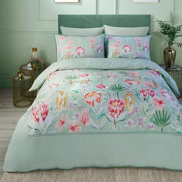 Soiree Tropical Leopard Duvet Cover Set - Green - Williamsons Factory Shop