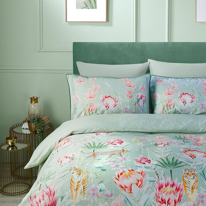 Soiree Tropical Leopard Duvet Cover Set - Green - Williamsons Factory Shop