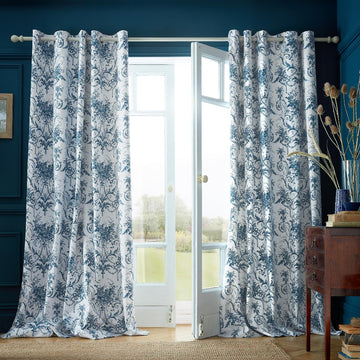 Laura Ashley Tuileries Lined Eyelet Curtains - Midnight