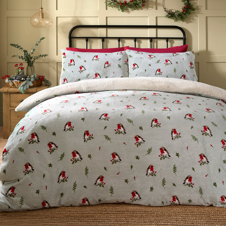 Fusion Winter Robin Duvet Cover Set - Duck Egg - Williamsons Factory Shop