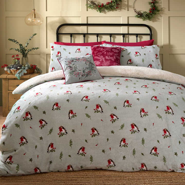 Fusion Winter Robin Duvet Cover Set - Duck Egg - Williamsons Factory Shop