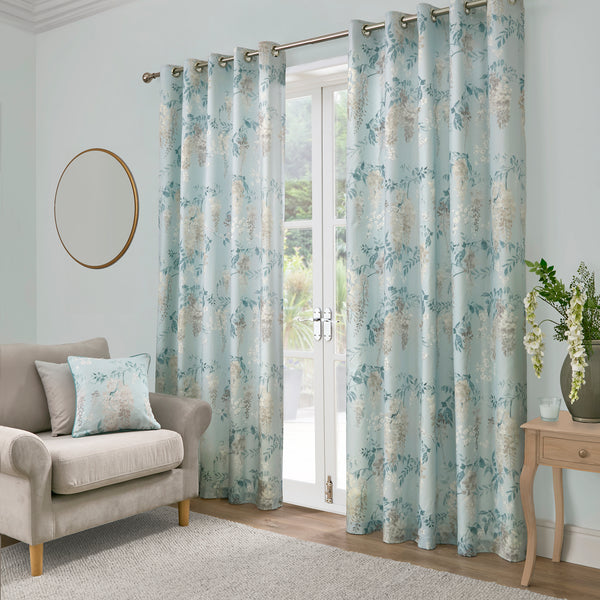 Dreams & Drapes Wisteria Eyelet Curtains - Duck Egg - Williamsons Factory Shop
