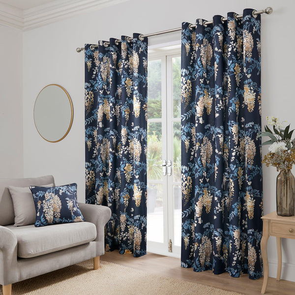 Dreams & Drapes Wisteria Eyelet Curtains - Navy - Williamsons Factory Shop