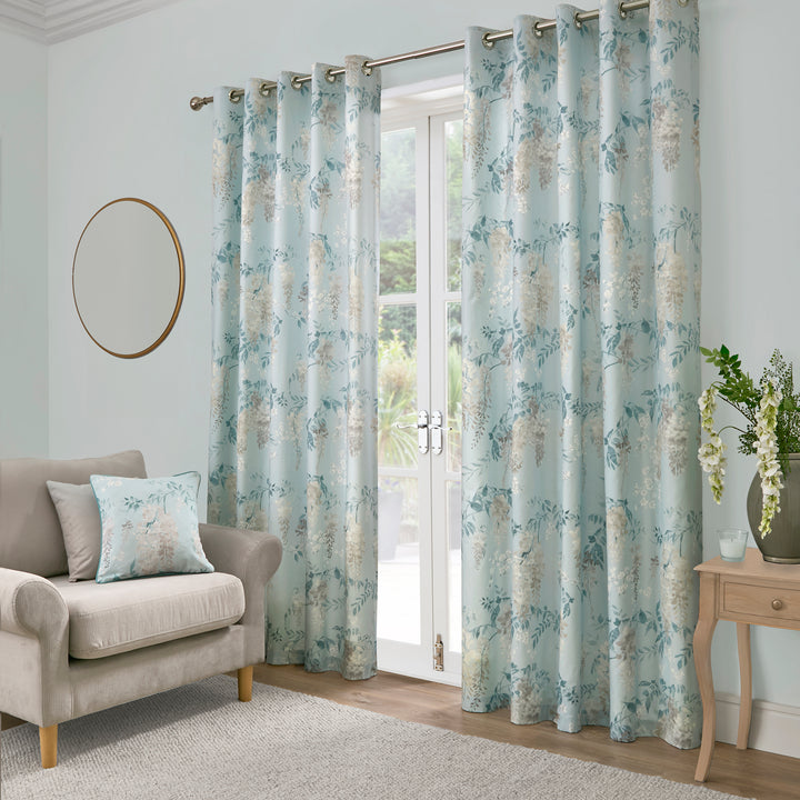 Dreams & Drapes Wisteria Cushion - Duck Egg - Williamsons Factory Shop