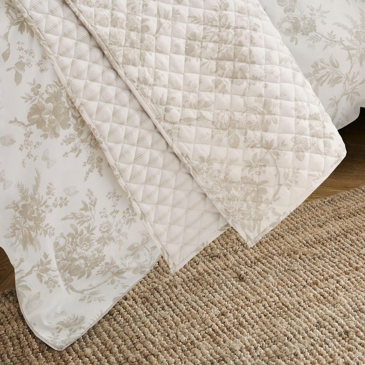 Laura Ashley Walled Garden Quilted Bedspread - Dove Grey room setting