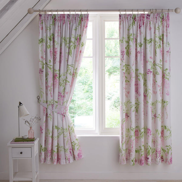 Dreams & Drapes Wisteria Pencil Pleat Curtains - Pink - Williamsons Factory Shop
