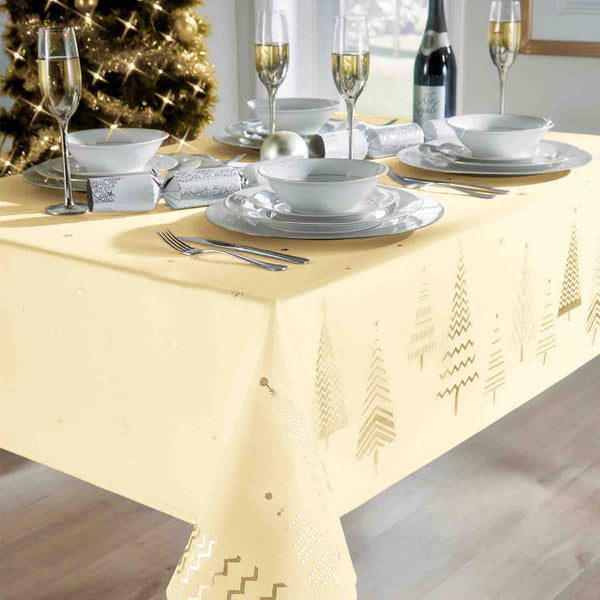 Gold Christmas Trees Tablecloth - Williamsons Factory Shop
